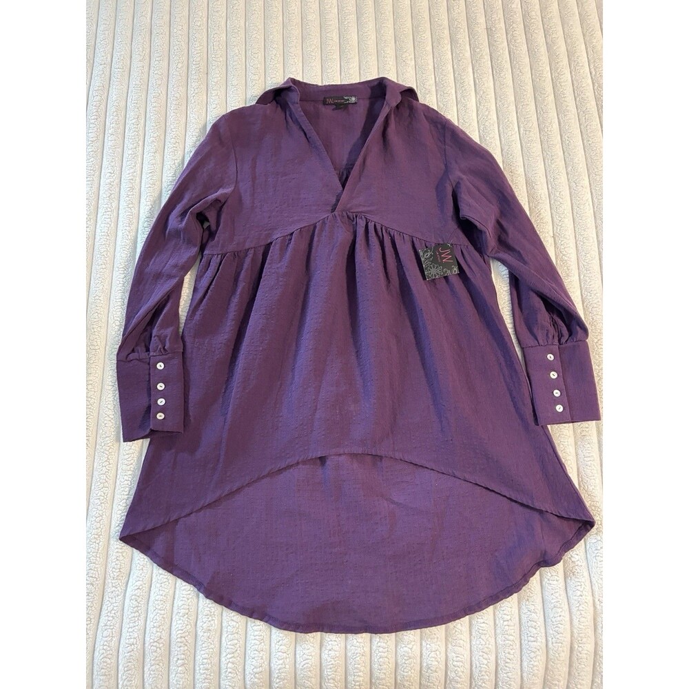 JW style Long Sleeve Babydoll High Low Tunic Blouse Top Women Medium Deep Purple